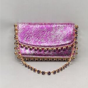 Aquazzura Mini Galactic Crystal Snake-Embossed Leather Shoulder Bag